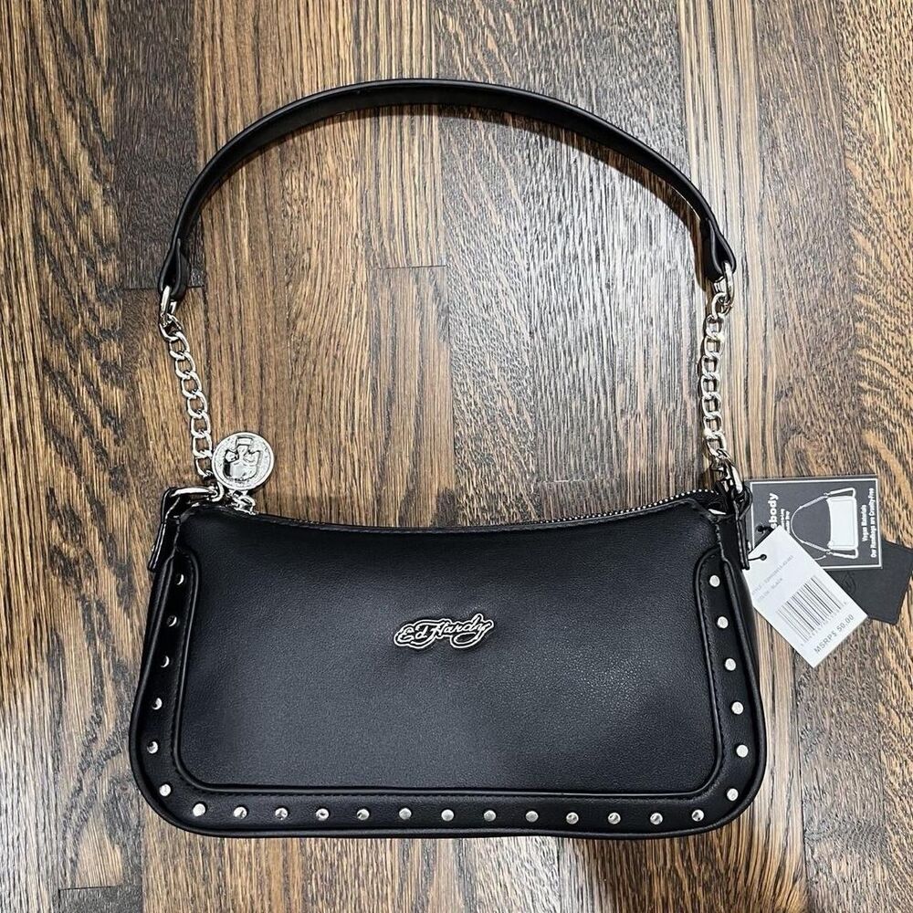 Ed Hardy Studded Purse Logo Crossbody Black Shoulder Bag w/ crossbody strap